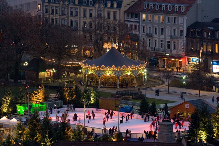 Christmas market in Colmar France Europe with ice skating
