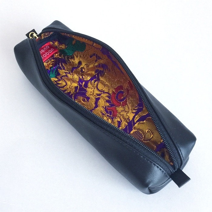 Japanese stationery leather pencil case with kimono fabric