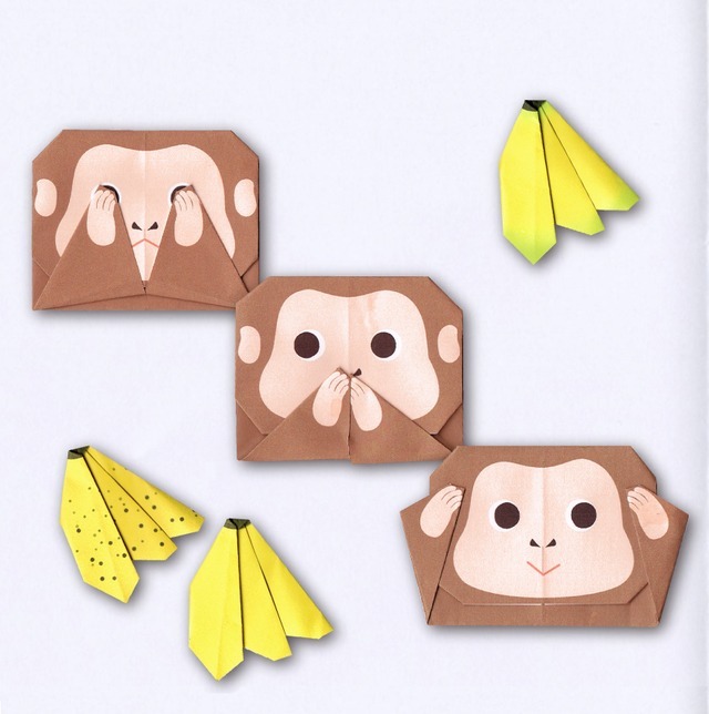 Japanese stationery monkey emojis origami cards