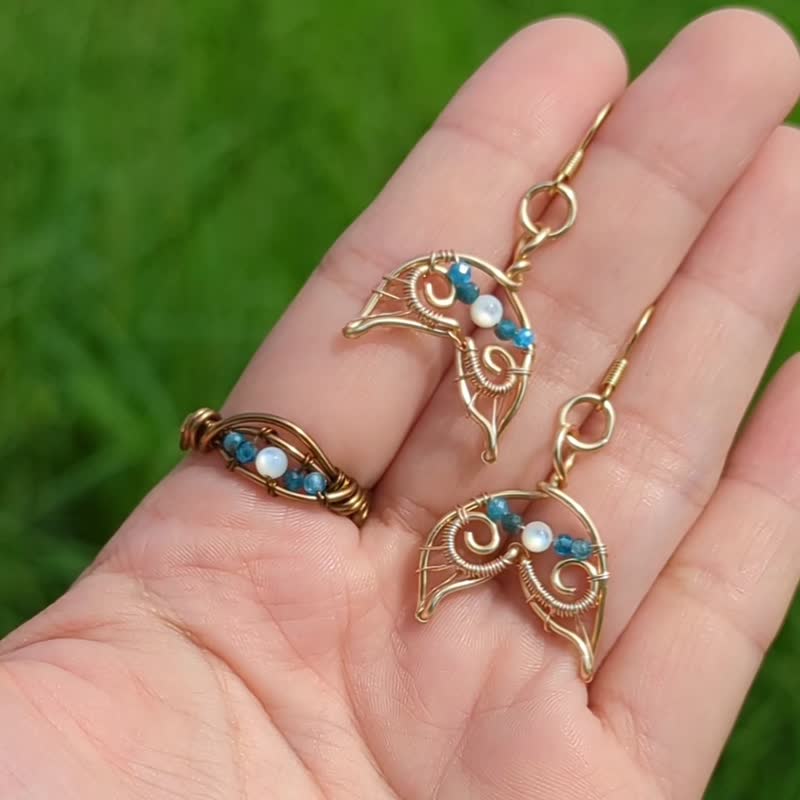 夏日海洋人魚尾巴耳環 - 耳環/耳夾 - 寶石 藍色