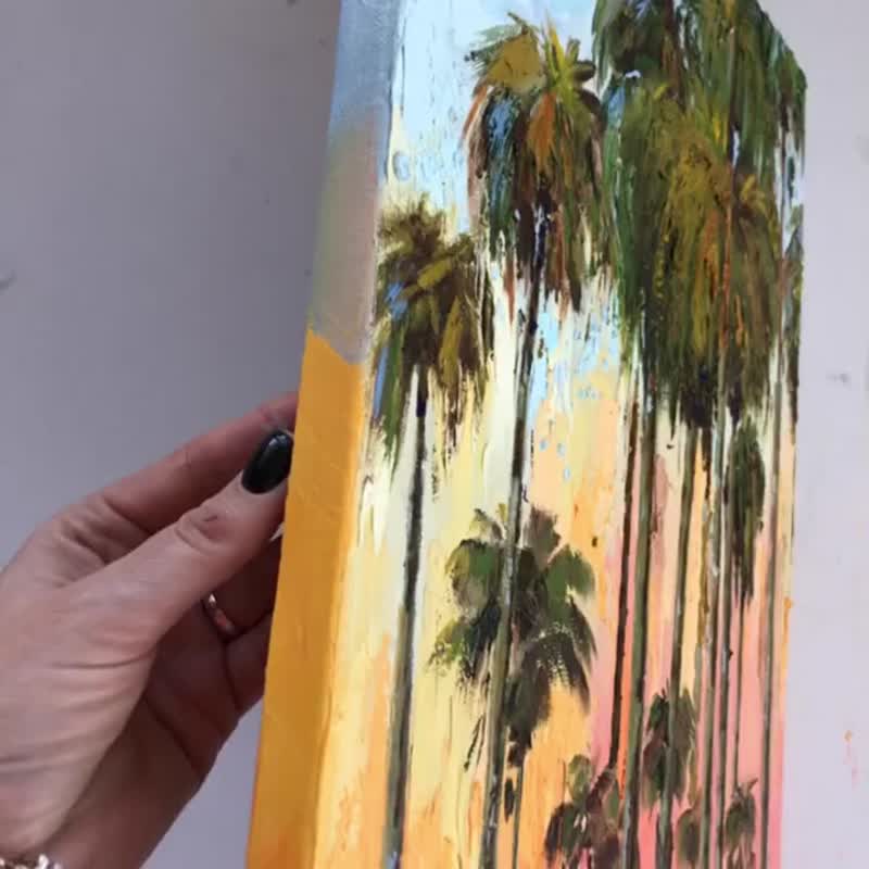 Palm Trees Painting Oil Original Art Texture Artwork Canvas Painting Wall Decor - 牆貼/牆身裝飾 - 其他材質 多色