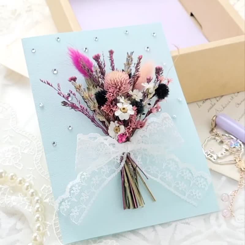 Dried Bouquet Card-Blue Purple Lace Proposal Card Thank You Card Graduation Card Birthday Card Valentine's Day Gift - Cards & Postcards - Plants & Flowers Blue