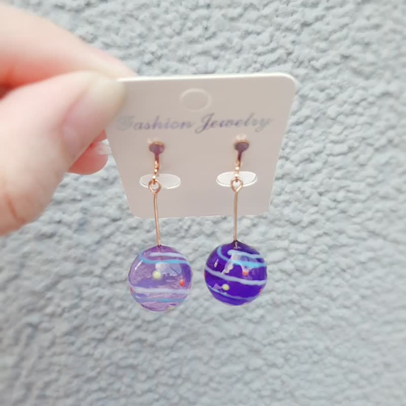 925 Silver earrings ear pin Clip-On Japanese festival cute water polo water sailboat gift handmade - Earrings & Clip-ons - Resin Blue