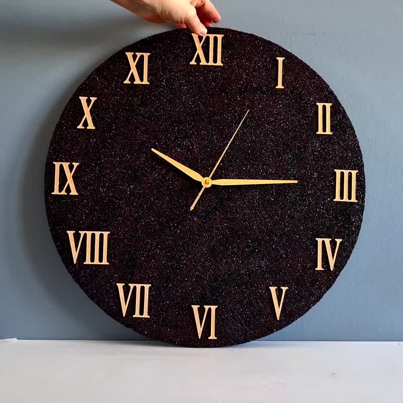 Large brown wall clock 50 cm Golden numbers Handmade clock Silent wall clock - Clocks - Other Materials Brown