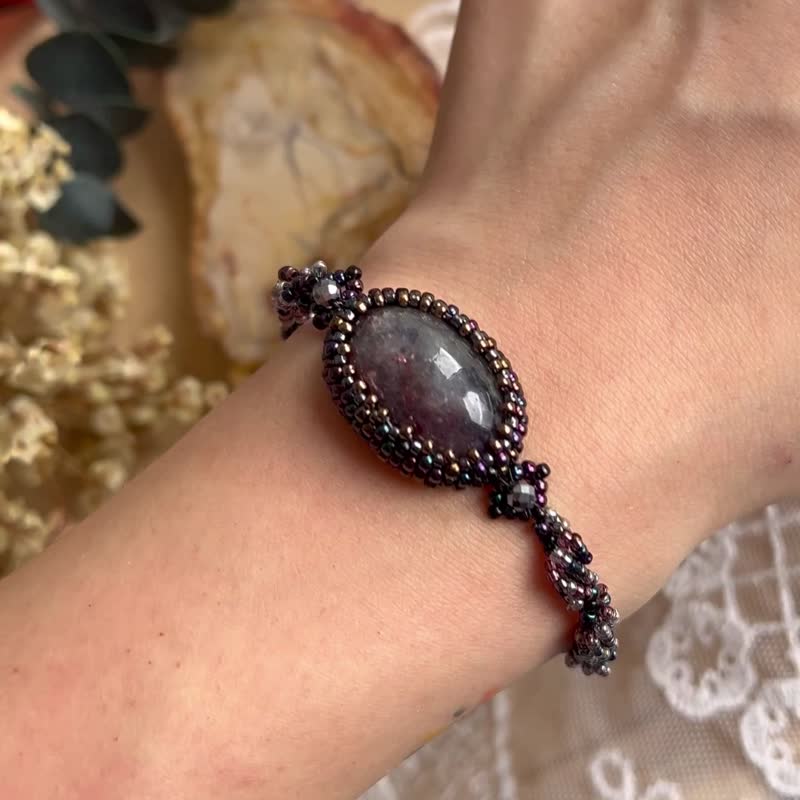 宇宙星空 太陽堇青石 日本米珠 手鏈 - 手鍊/手環 - 水晶 黑色
