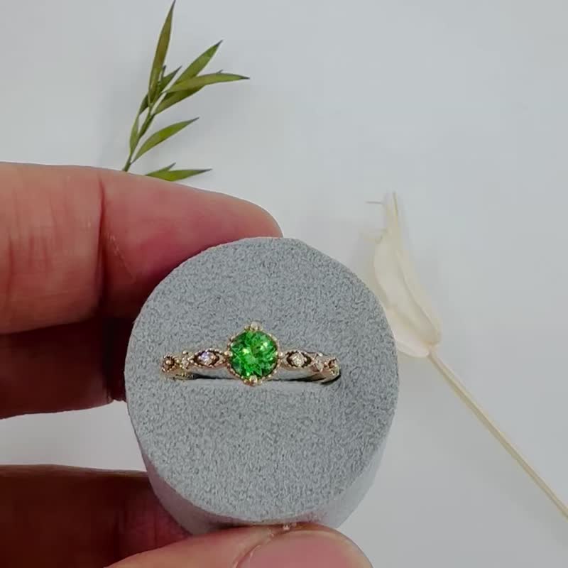 Green Grossular Stone 10K Gold Diamond Ring - General Rings - Precious Metals 