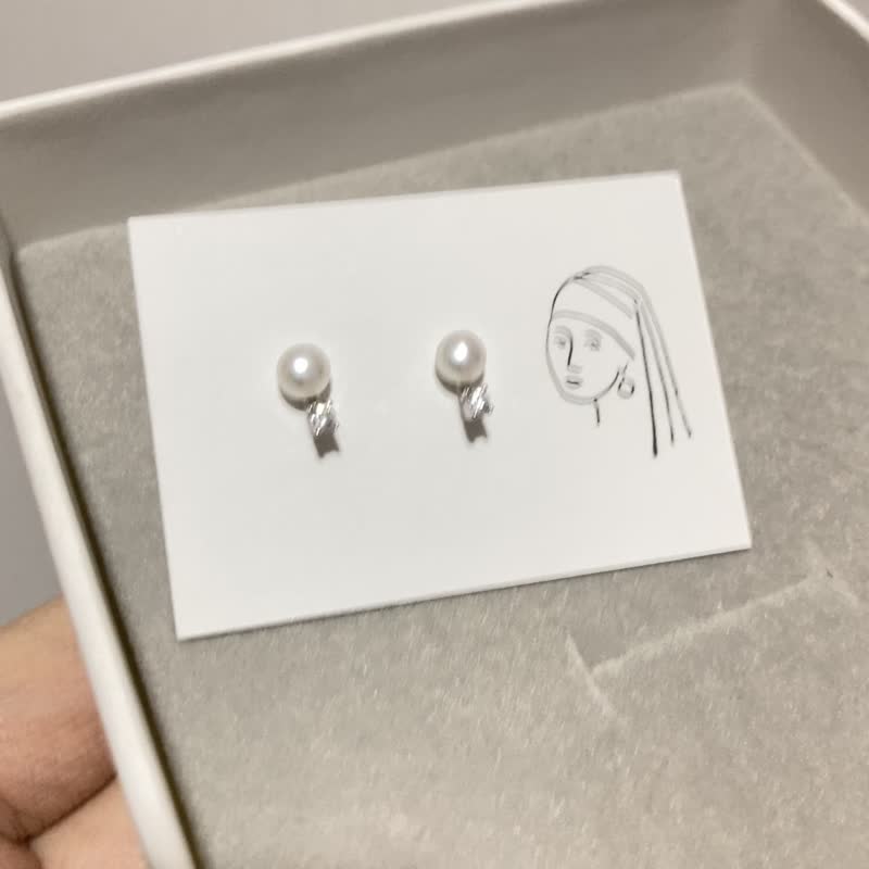 Ready to Work - Freshwater Pearl sterling silver CZ stone ear studs - Earrings & Clip-ons - Sterling Silver White