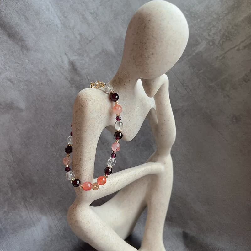 Designed customized crystal bracelet with Stone+ white crystal + red glue flower 14k gold-filled - Bracelets - Semi-Precious Stones 