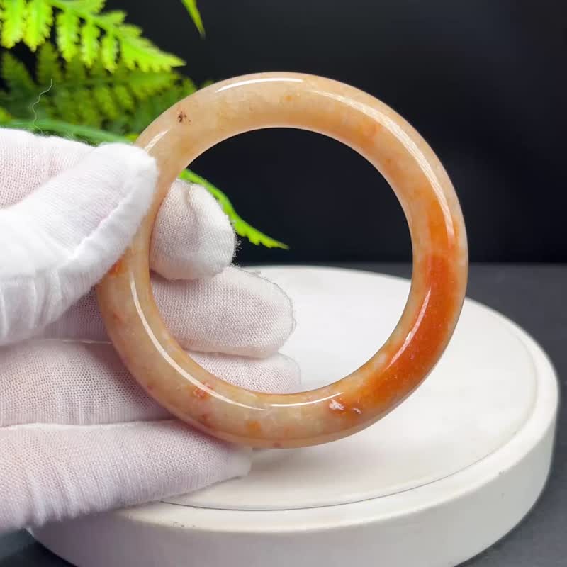 漸變橘紅 珊瑚玉手镯 52MM 冰潤高瓷玉化圓條 祥瑞幸福 甜美溫柔 - 手鍊/手環 - 玉石 橘色