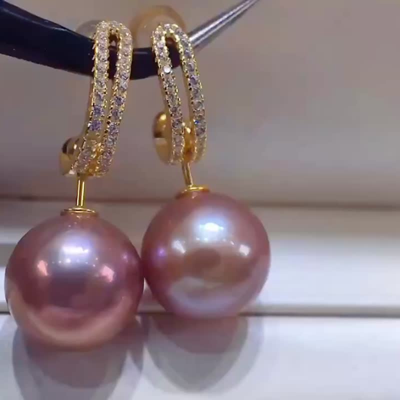 Natural freshwater pearl purple colorful pearl sterling Silver earrings multi-wear method - Earrings & Clip-ons - Pearl Purple