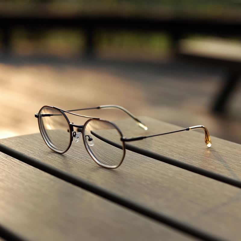 HOYA集團-新視客 FROMEYES 1.61 濾藍光×金屬雙槓多邊形框眼鏡 - 眼鏡/眼鏡框 - 其他金屬 咖啡色