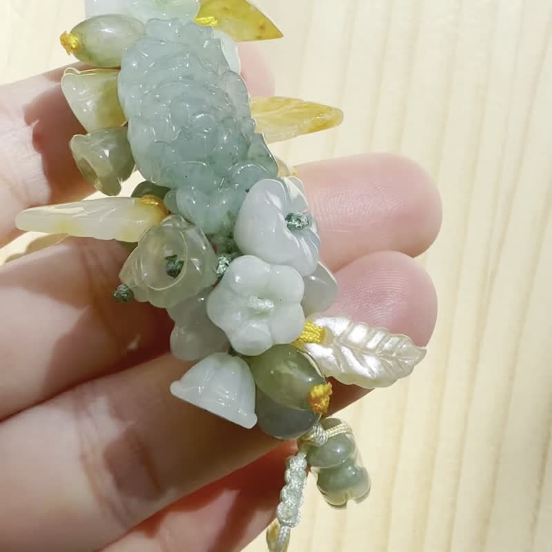 手工編織翡翠手鍊 — 盛開中的陰影 - 手鍊/手環 - 玉石 綠色