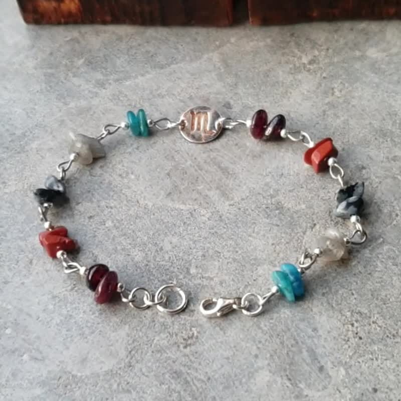 Scorpio gem bracelet: silver 925, Garnet, Obsidian, Jasper, Labradorite, Apatite - 手鍊/手環 - 水晶 多色