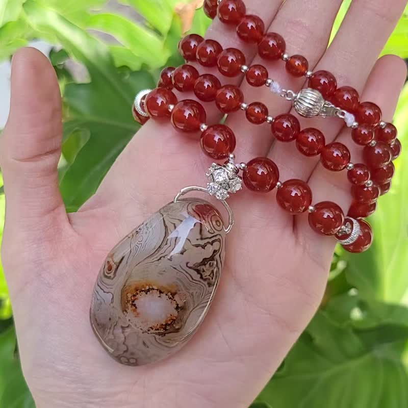 紅瑪瑙玉瓍 紅運當頭 水墨風 招財 富貴 大寶石項鍊 單品 禮物 - 項鍊 - 寶石 紅色