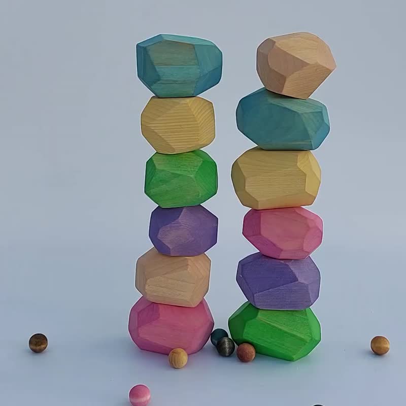 バランス木材 積み木 木の岩 平均台石 木製の積み石 - 知育玩具・ぬいぐるみ - 木製 多色