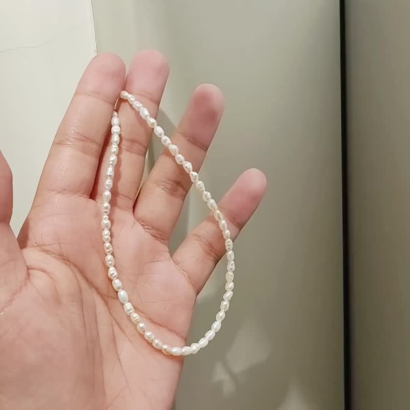 SV925/14KGF VESTA Tiny Rice Pearl Choker Necklace, Double Bracelet Ankle - Chokers - Pearl White