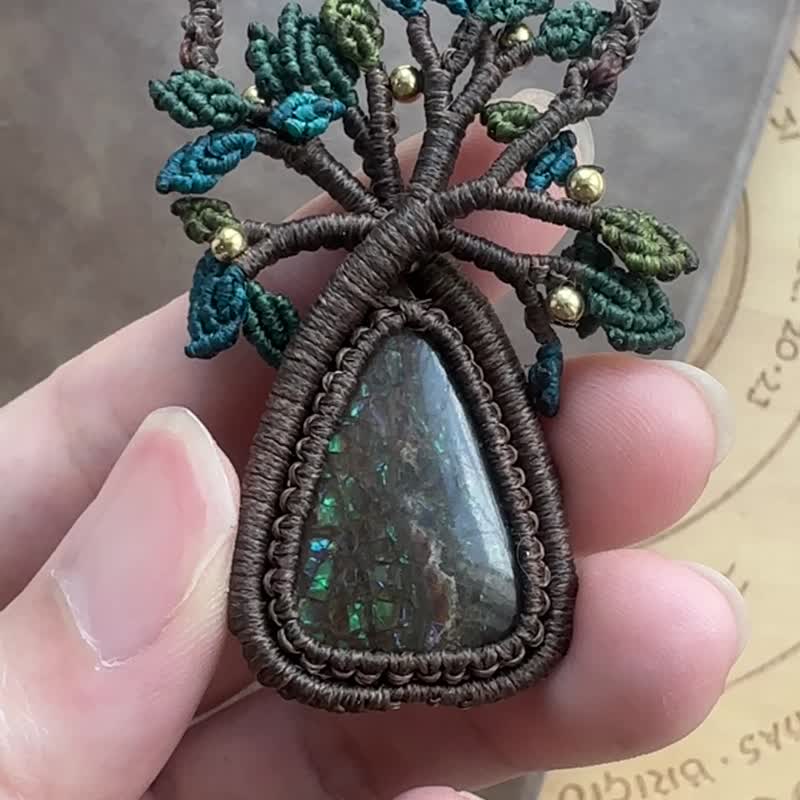 N801 Wax Thread Braided Stone Bronze Bead Tree of Life Necklace (Adjustable Length) - Necklaces - Gemstone Brown