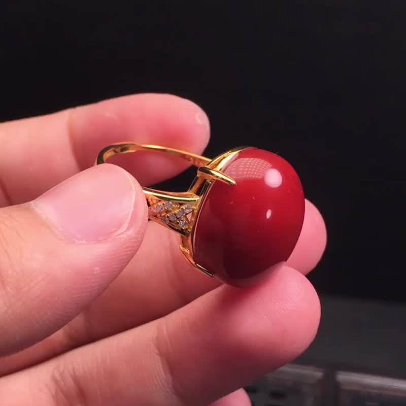 精品四川南紅戒指 瓦西料 玫瑰紅 鑲嵌925銀托 復古銀 顏色豔麗 - 戒指 - 水晶