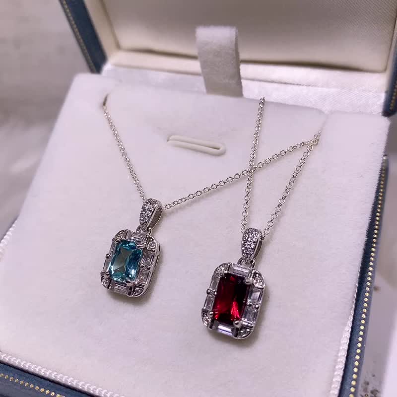 Baguette Gemstone Stone Garnet Natural Gemstone Necklace 925 Sterling Silver Sister Style - Necklaces - Gemstone 