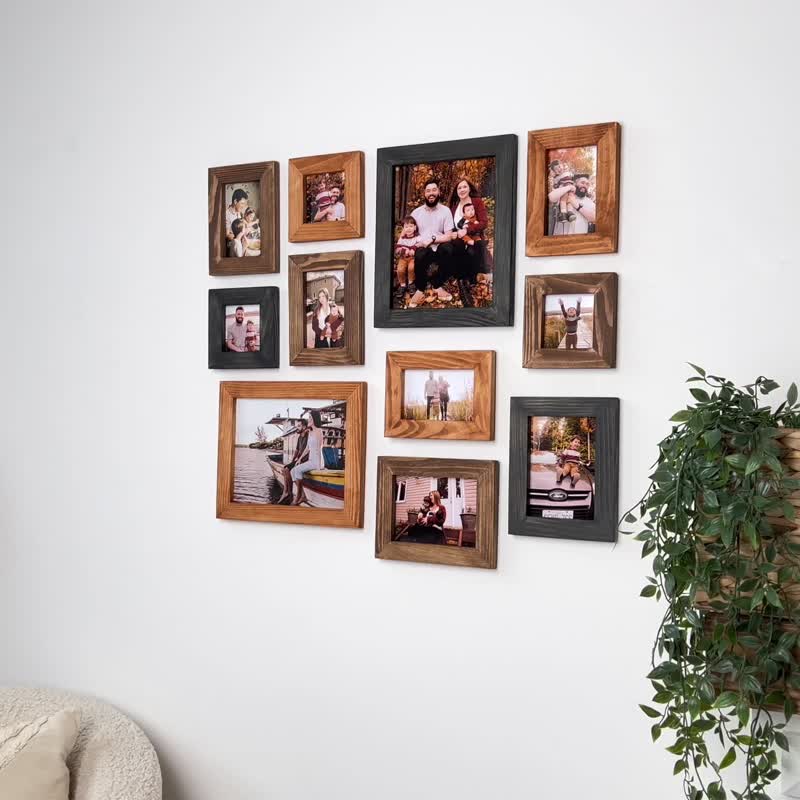 Wall mounted wooden picture frame set Home decor gallery Different size frames - 相框/畫框 - 木頭 多色