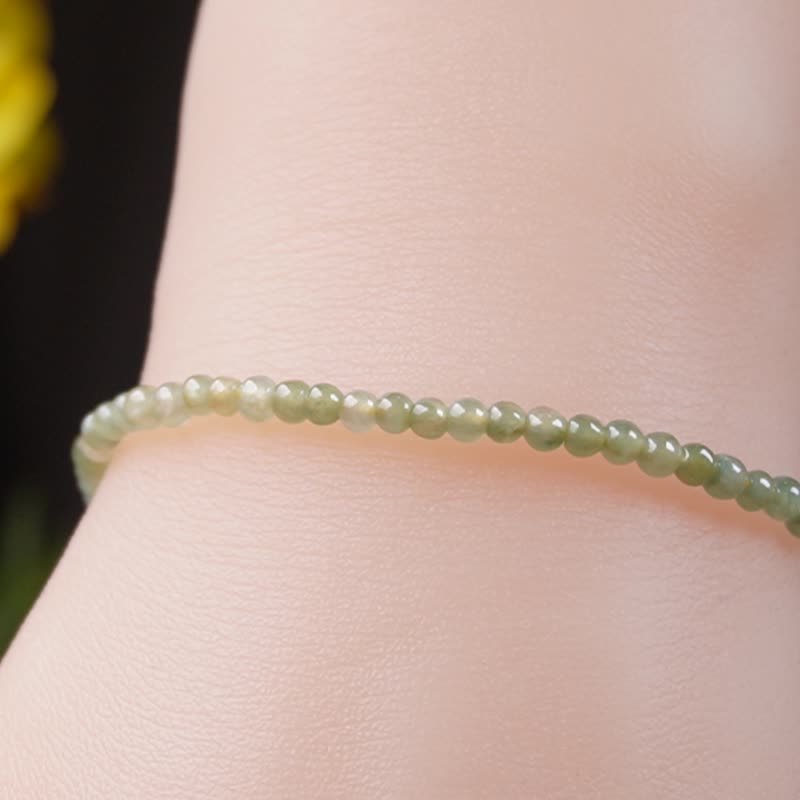 冰種秋香綠翡翠手珠編織手鍊 | 天然緬甸玉A貨翡翠 | 送禮 - 手鍊/手環 - 玉石 綠色