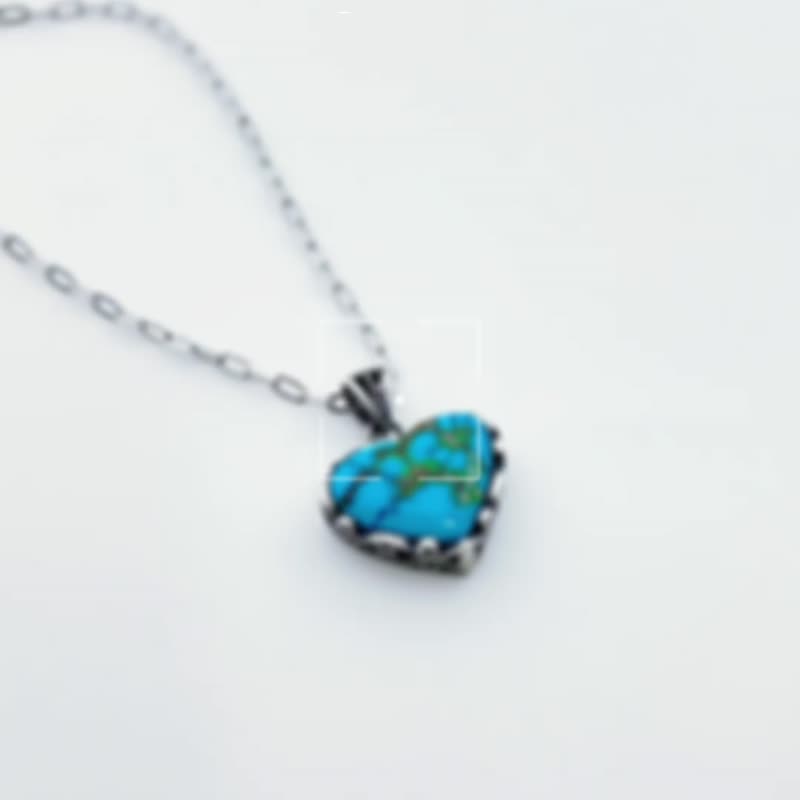 Hubei turquoise love pendant - Necklaces - Semi-Precious Stones Green