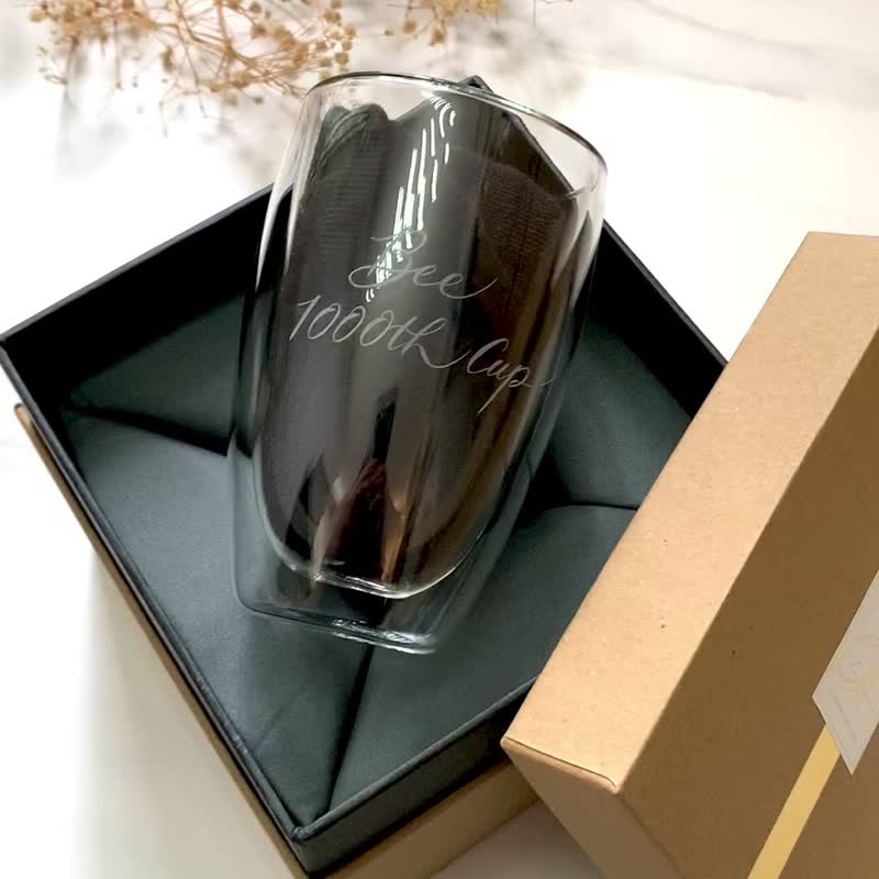 [Double-layer insulated glass] Free engraved coffee cup, tea cup, hot and cold drink gift box packaging - Cups - Glass Transparent