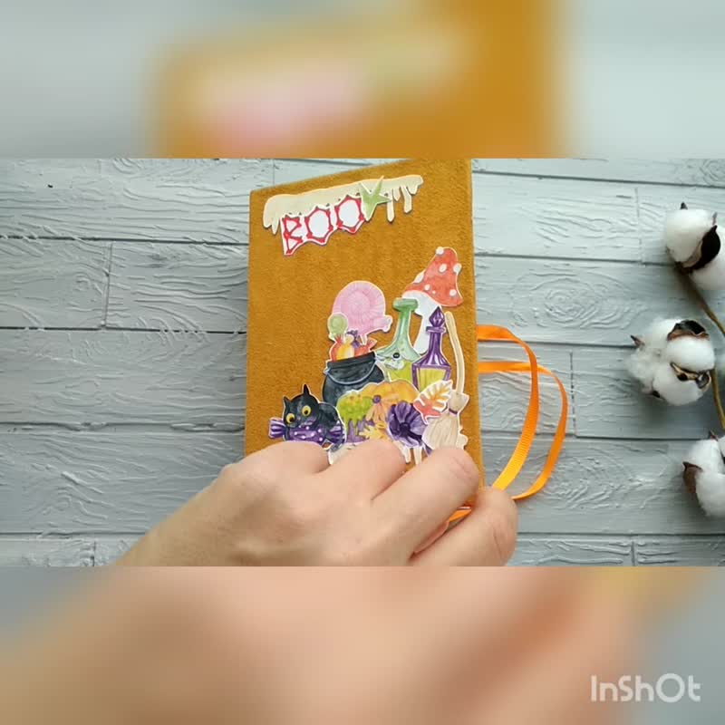 Candy junk journal handmade Halloween junk book notebook Witch thick diary - 筆記簿/手帳 - 紙 橘色