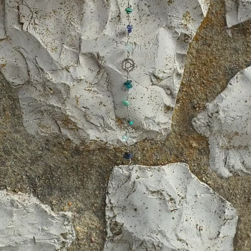 Throat chakra gem bracelet, silver 925, Sodalite, Amazonite, Aquamarine - 手鍊/手環 - 水晶 多色
