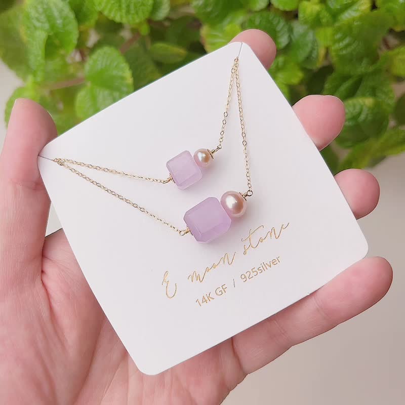 Light Jewelry Crystal Queen Kunzite Sugar Cube Gentle Feeling Necklace Crystal - Collar Necklaces - Crystal Purple