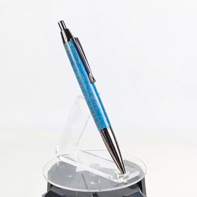 安定したウッドプレスボールペン/ハンドメイドボールペン/KOBEハンドメイドペン - ギター・楽器 - 木製 ブルー