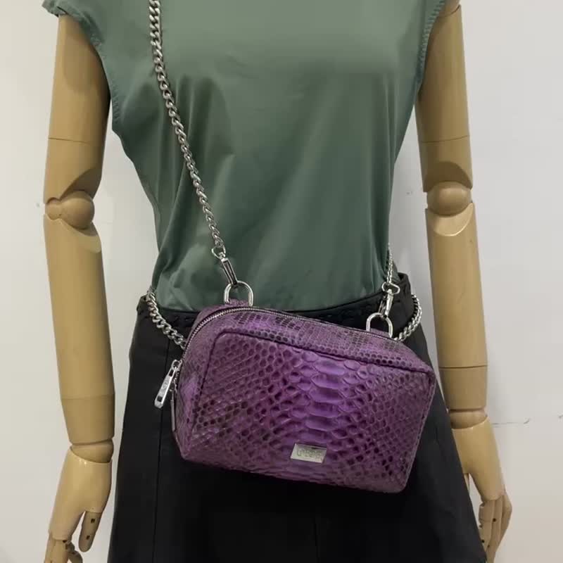 Python Leather Bag Snakeskin Crossbody Purse Python Leather Clutch - Clutch Bags - Genuine Leather Purple