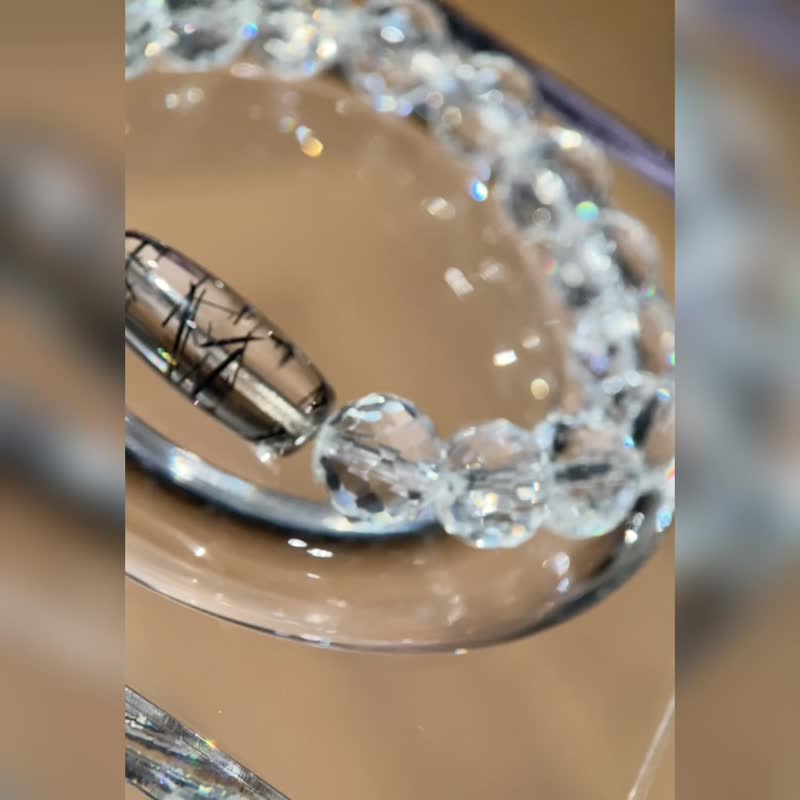 Focus Point - 茶體黑髮晶 白水晶切面珠 手鏈手串 - 手鍊/手環 - 水晶