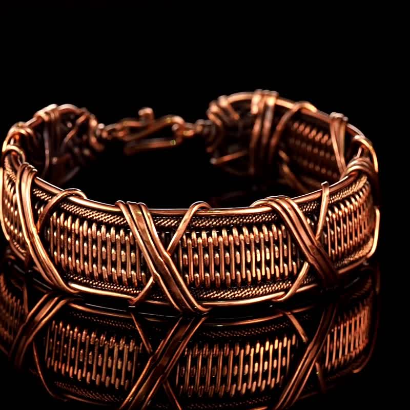 Unique stranded copper wire wrapped bracelet for him men /  WireWrapArt jewelry - Bracelets - Copper & Brass Gold