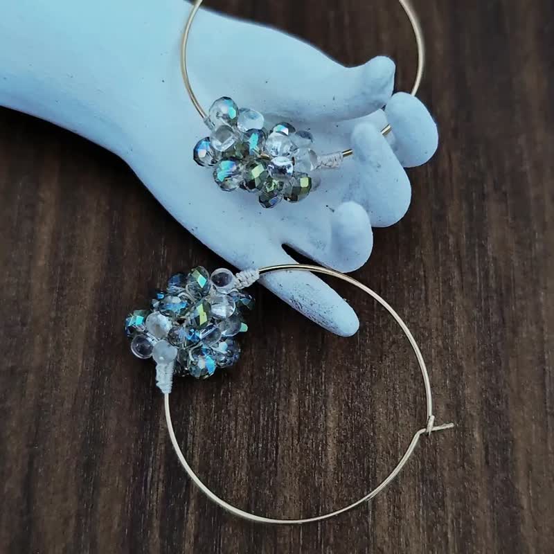 串珠 鉤針 編織 刺繡 耳環  水晶泡泡 可改夾式 - 耳環/耳夾 - 其他材質 綠色