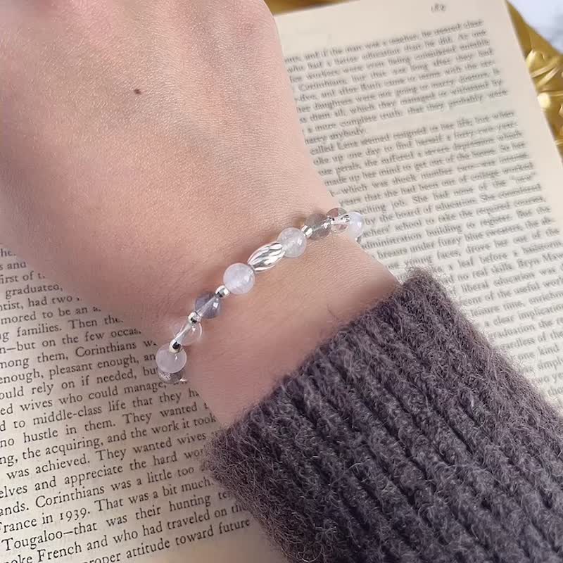 Life Spirit No. 7 925 sterling silver crystal bracelet moonstone labradorite white crystal - Bracelets - Crystal Silver