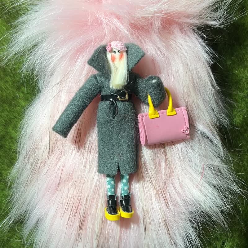 Girl wearing long coat   Miniature Tilda Doll Brooch - Brooches - Other Materials Multicolor