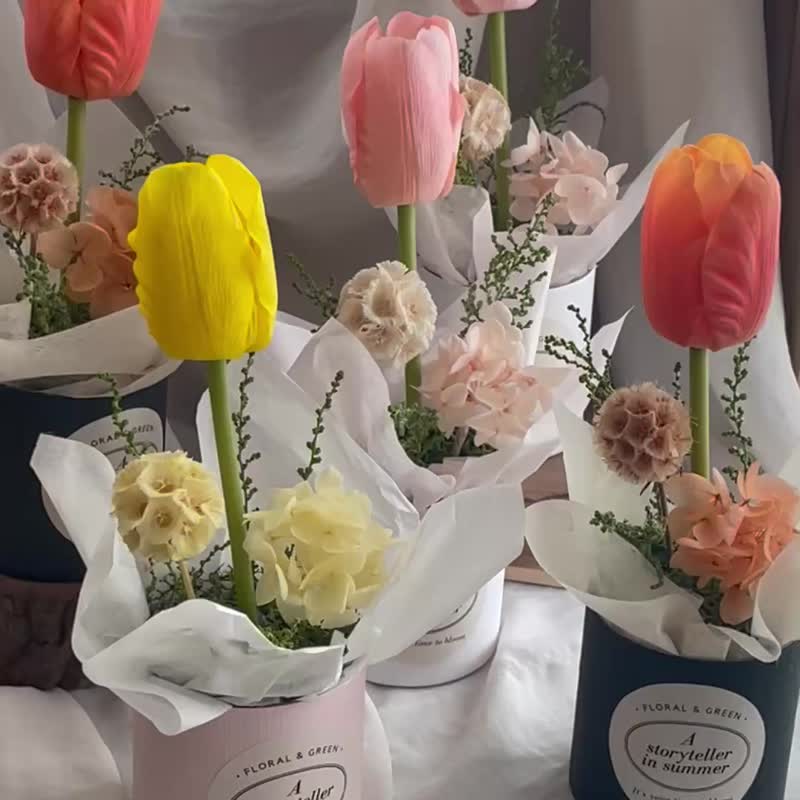 【小春日和】鬱金香桌花花禮 情人節母親節女神告白禮畢業季七夕 - 乾燥花/永生花 - 矽膠 橘色