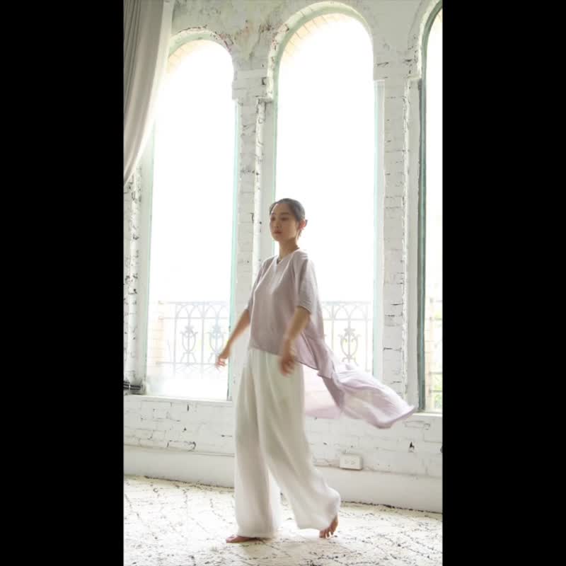 OMAKE 前短後長寬版洋裝上衣 / 薩魯布 米白 - 洋裝/連身裙 - 棉.麻 白色