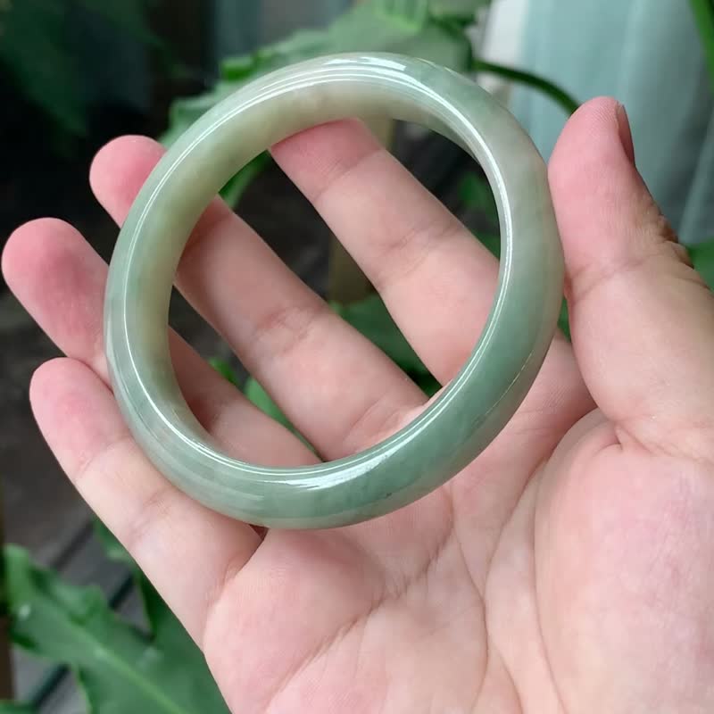 Yuncai | Glutinous seed/Morandi Green Peace Bracelet/Hand Size 18.5-19 | Natural Grade A Jadeite Bracelet - Bracelets - Jade Green
