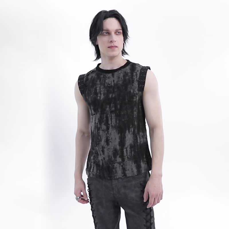 Gothic Warrior Distressed Texture Patchwork Vest - Black/Grey - Men's Tank Tops & Vests - Other Materials Black