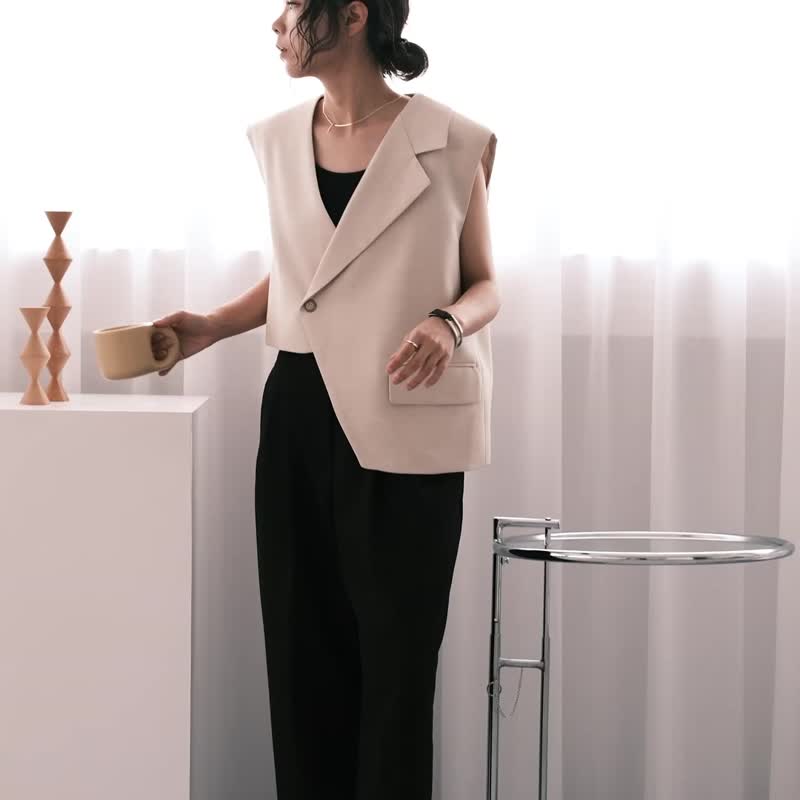 Asymmetrical Aesthetic Suit Vest Unisex Suit - 2 Colors - Rice Suit - Women's Vests - Cotton & Hemp Khaki