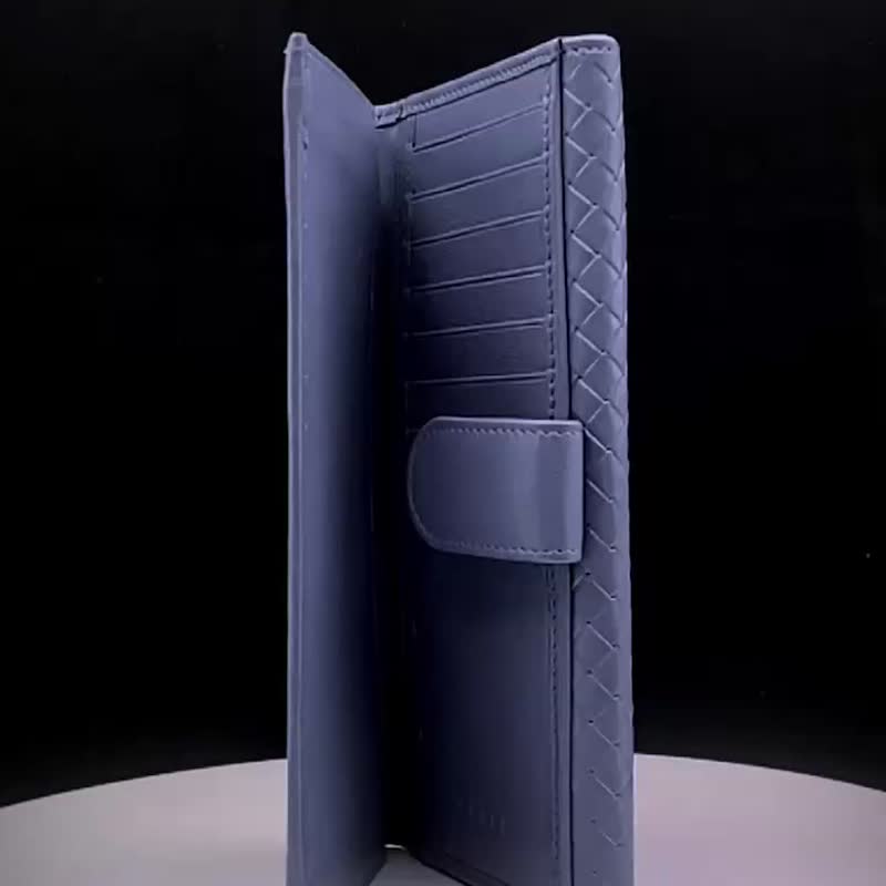 【贈禮盒提袋】CROSS 特價全新展品 頂級小羊皮編織紋中扣長夾 - 銀包 - 真皮 藍色