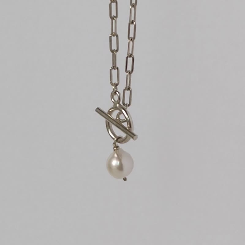SV925 CLIO AAA Teardrop Freshwater Pearl OT Clasp Necklace, Paper Clip Chain - Necklaces - Pearl White