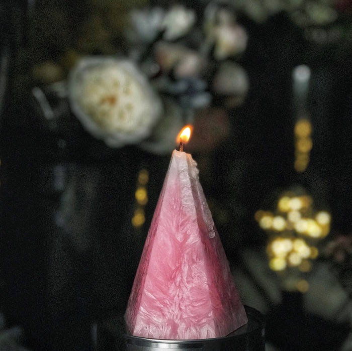 Red mountain pyramid candle