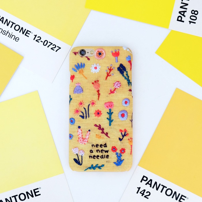 Yellow flower Embroidery Print Phone Case