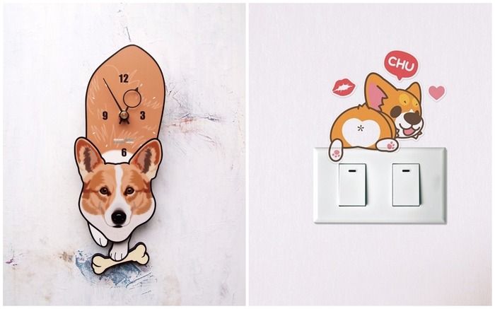 Corgi clock and corgi wall sticker