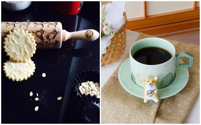 Corgi cookie roller and coffee cup