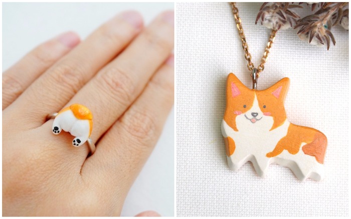 Corgi butt rings and necklace