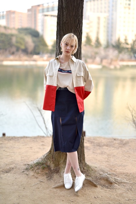 Red & Beige Color Block Jacket